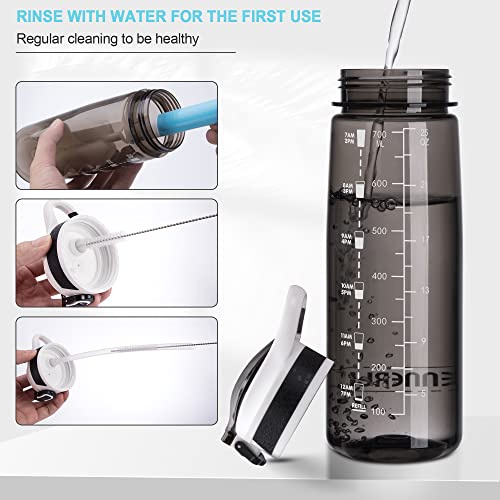 Sports Water Bottle with Straw 800ML Bike Water Bottles Reusable Water Jug 28 OZ Hydro Jug BPA-Free Wide Mouth with Handle for Fitness Outdoor Hiking Camping Dishwasher Safe (N-800 black) - color: N-800 black
