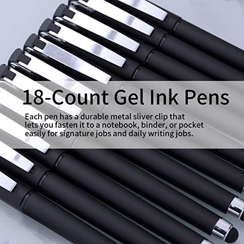 MiSiBao 0.7mm Black Ink Gel Ink Rollerball Pens 2 in 1 Medium Point Pens with Stylus Work Pen Smooth Writing for Office Black gel pen (Black-18pack) - color: Black-0.7mm-18pack