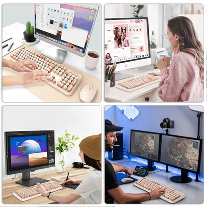 Wireless Keyboard and Mouse Combo, 2.4GHz Colorful Cute Round Keycaps Keyboard for Office Computer PC Desktops Laptop (104 Keys Ice Cream) - color: 104 Keys Ice Cream