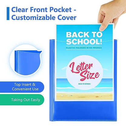 KTRIO 16 Pack 3 Prong Folders, Clear Front Pocket, Letter Size, 4 Colors | Clear Front Pocket, 3 Prong Fasteners, Heavy Duty Poly, Letter Size Fit, 16 Pack 4 Colors - size: 16 Pack, style: 3 Prongs