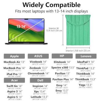 Puffy Laptop Sleeve 13-14 Inch, Soft Laptop Case, Light Green Set | Compatible with 13-14 Inch Macbook Pro/Air/Neo, Asus/Dell/Lenovo Laptops, Protective Carrying Bag with Cable Storage Pouch - color: Light Green Set, size: 13/14