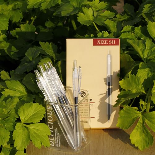 XIZE SH Rollerball Pens 0.38mm Ultra Fine Point,Pack of 8 | Clear Barrels,Black Gelly Ink ,Smooth Writing For Journaling, Notetaking