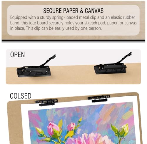 23" x 26" Oversized Artist Sketch Tote Board - Lightweight Hardboard Drawing Board with Handle, Clip & Rubber Band for Art, Sketching, Travel, Studio, by TX Liteart - size: 23"x26", 1 Pack