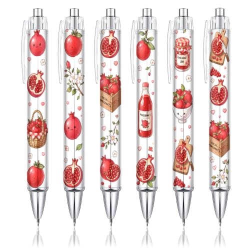 6 Pack Pomegranate Inspirational Pens, Cute Kawaii Fruit Ballpoint Pen Set for Girls Kids Teens, Aesthetic School Supplies with Sweet Pomegranate Designs, Teacher Gifts, Classroom Rewards