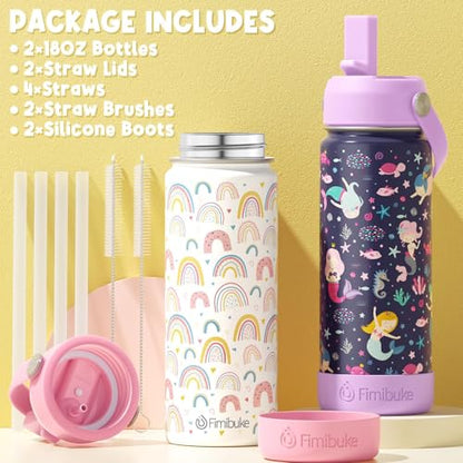 Fimibuke Kids Insulated Water Bottle, 18oz BPA FREE Kids Cups with Straw Double Wall Vacuum Tumbler 18/8 Stainless Steel Leak Proof Toddler Water Bottle for School Boys Girls (2 Pack, Game+Space) - color: A7. Game/Space
