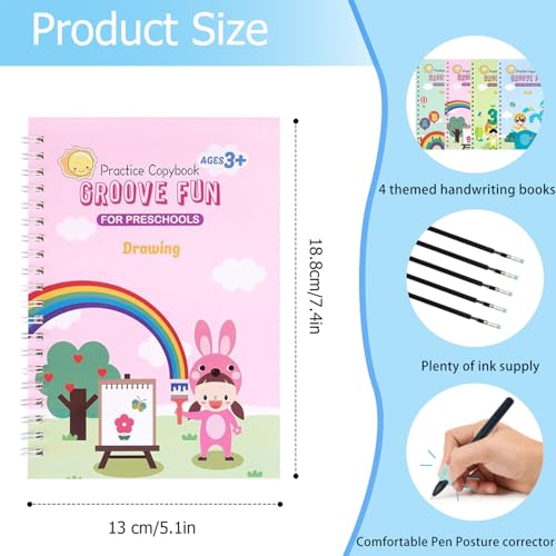 Handwriting Book Practice for Kids,Reusable Grooved Handwriting Workbooks | Magic Grooved Writing Practice for Kids Age 3-5 - size: 5.1inx7.1in