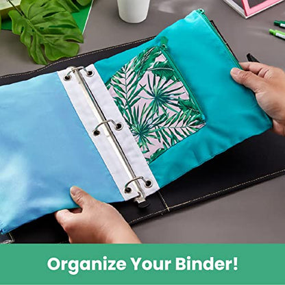 It's Academic Pencil Pouch for 3-Ring Binder, 2-Pockets with Zipper, for School Supplies, Large & Mini Pouch, Palm Tree & Watercolor Design, 2-Pack - color: Light Blue/Teal