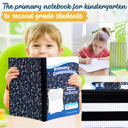 Watersay 60 Pack Primary Ruled Composition Notebook, Grade K-2 Journal 50 Sheets, 7-1/2" x 9-3/4" Primary Composition Book Writing Notebook for Kids Kindergarten Preschool 1st 2nd Grad (Blue) - color: Blue