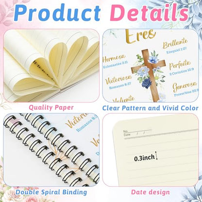 Xqumoi 2 Pack A5 Spanish Christian Spiral Notebooks - Floral Cross Religious Bible Verse Ruled Journal Writing Notebooks Inspirational Gift for Women Christmas Back to School Office Supplies - style: K-Spanish Christian