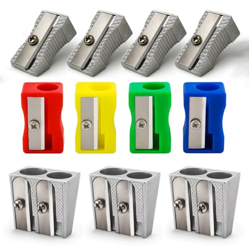 Colored Pencil Sharpeners, Manual Sharpener Set with Metal & Plastic Pencil Sharpeners, Bulk Handheld Sharpeners for Colored Jumbo Pencils, Classroom, Home, Office (11 PCS)