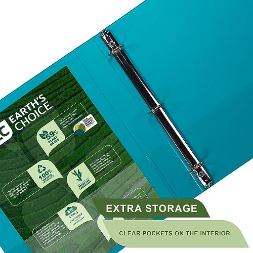 Samsill Plant-Based 1 Inch Durable Round Ring, View Binder, Eco-Friendly, USDA Certified Biobased, 2 Count, Pack of 1, Turquoise - color: Turquoise, size: 1", style: 2 Pack