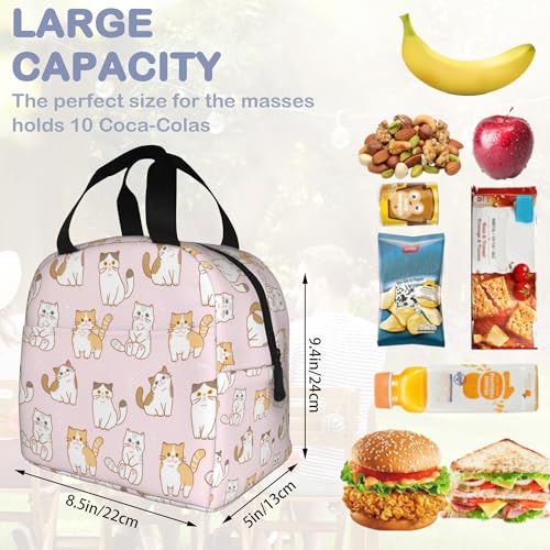Cute Cartoon Cat Pink Lunch Box,Insulated Lunch Bag for Girls Boys,Reusable Lunch Box for Kids Adults School Student Work Picnic Travel - color: Cute Cartoon Cat Pink