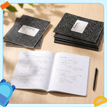 Fainne 50 Pack B5 Composition Notebooks Bulk Wide Ruled 100 Pages Composition Book 7.5 x 9.8 Inch Marble Cover Journal Notebooks for College Office Back to School Supplies(Black) - color: Black