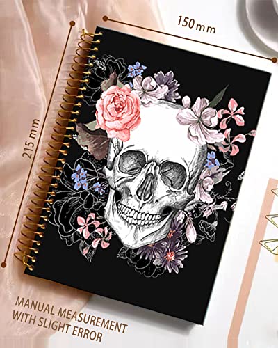 iampanda Spiral Journal Notebook,Strong Twin-Wire Binding with Premium Paper for Girl Women,Pink Floral 60 Sheets A5 College Ruled Notebook/Journal,Perfect for School Office Home Gifts,Cool Skull - color: Cool Skull
