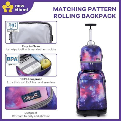 NEW TILAMI Kids Lunch Bag Double Insulated for tilami Rolling Backpack Girls Boys forTravel School Picnic, Galaxy Purple Blend - color: Galaxy Purple Blend