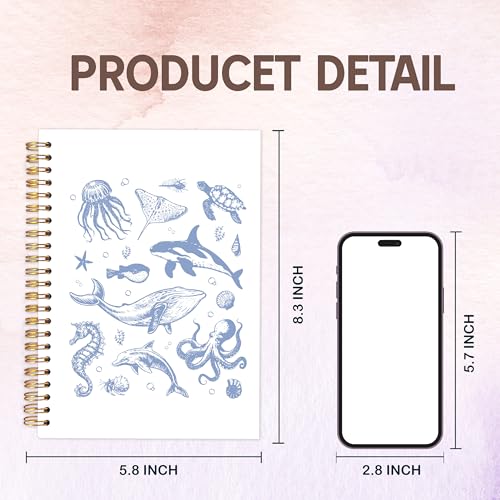 KAOWT Blue Ocean Biology Notebook Journal, Coastal Beach Notebooks for Note Taking, Marine Biology Ocean Journal, Beach Lover Gifts, Hardcover Spiral Notebook 5.5x8.3in - color: Summer notbook-animal