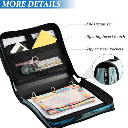 3 Ring Zipper Binder Blue Butterfly Binders Bag with Shoulder Strap 500 Sheets Paper Organizer Trapper Keeper Documents Storage File Folder for School Office - color: A437