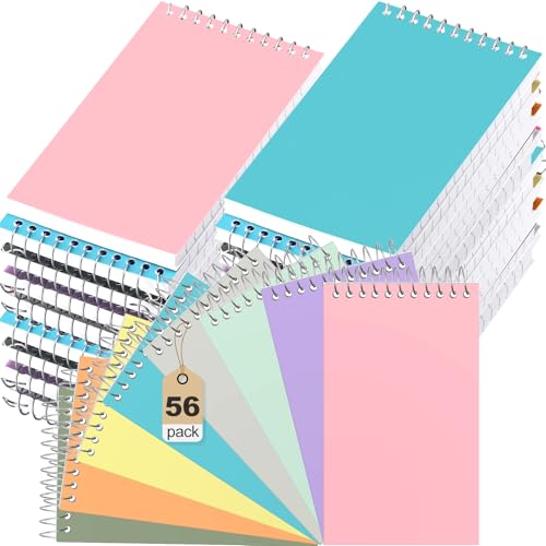 Leelosp 56 Pcs Small Spiral Notebooks 3'' x 5'' Mini Memo Spiral Notepads Pocket Size Steno Pads with Lined for Back School Classroom Office Nurse Essentials, 75 Sheets/Pad (Lovely Color) - color: Lovely Color