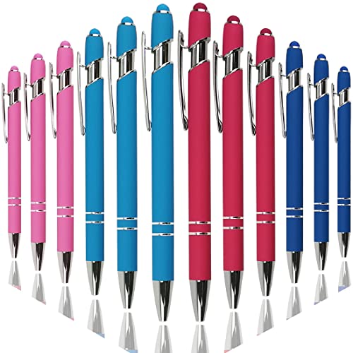 Oddmoal Ballpoint Pen with Stylus Tip, Soft Touch Click Metal Pen, 1.0mm Medium Point, Black Ink, 12 Count(4 Colors) - color: 4 Colors - 12 Pens