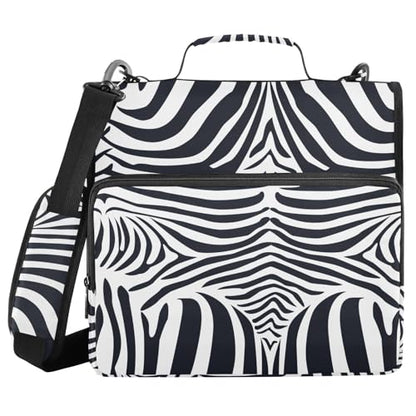 Classic Zebra Stripes Zipper Binder Bag 3 Ring with Shoulder Strap Zippered Binder Fits 13 Inch Laptop File Folder Document Organizer for College Office Supplies - color: Classic Zebra Stripes