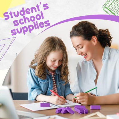 12 Count Purple Pencil Erasers Rectangular Rubber Eraser Bulk for Bag Supplies Gift Teacher Student - color: Purple