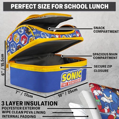 Get Trend Sonic the Hedgehog Kids Lunch Box 3 Pc Set with Insulated Lunch Bag, Bento Box with Two Mini Pots & 20 fl oz Water Bottle with Straw for School, Picnic, Gamer Gifts for Boys (Blue Sonic) - color: Blue Sonic