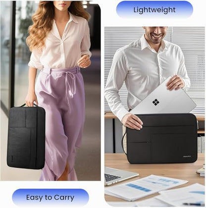 Omnpak Laptop Sleeve Case for Surface Pro 11/10/9/8/7,Side Handle Strap | Multi-Pocket, Water-Resistant Protective Laptop Carrying Bag for Surface Pro 12/11/10/9/8/X/7+/7/6/5/4/3