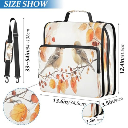 CEBUGI 3 Ring Zipper Binder with Shoulder Strap Multi-Pocket Portfolio Binder 1.5-inch D-Rings Expanding File Folder for School Office Two Birds