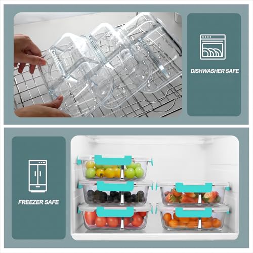 KOMUEE Glass Meal Prep Containers 3 Compartments, 5 Pack 36 oz, Glass Food Storage Containers with Lids, Airtight Lunch Bento Box, Portion Control, Freezer and Microwave Safe, Green - color: Green