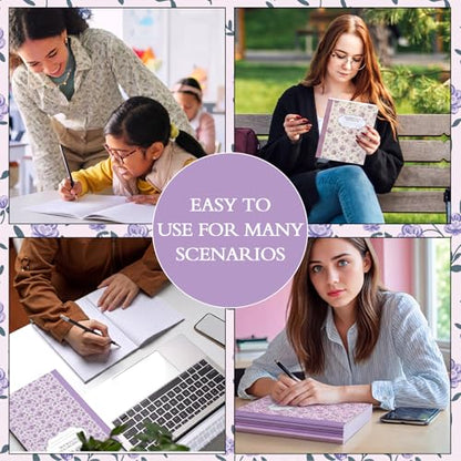 MotiMind 6 Pcs Purple Flower Composition Notebook College Ruled Back to School Wildflower Pretty Wide Ruled Composition Book 110 Page 7-1/2" x 9-3/4" Aesthetic Journal Gift for Teacher Class Office - style: Purple