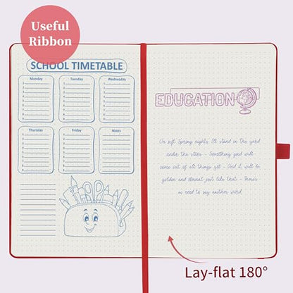 Dotted Journal/Notebook - Dot Grid Hard Cover Notebook, Premium Thick Paper with Fine Inner Pocket, Black Smooth Faux Leather, Pen Loop, 5.3'' x 8.26'' - Red - color: Red, size: Dotted