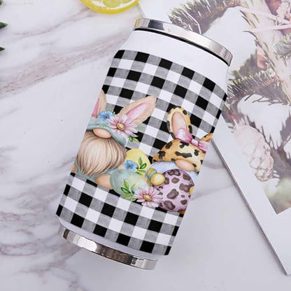 Easter 14oz Stainless Steel Tumbler with Lid & Straw-Double Wall Vacuum Insulated Travel Mug Gnome Eggs Spring Daisy Water Bottle Coffee Beverage Drinks Cup - size: 14 Ounces