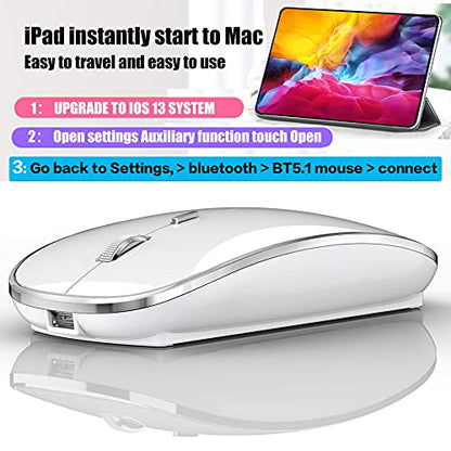 Bluetooth Mouse for iPad pro iPad Air Mac MacBook Pro MacBook Air MacBook Laptop Chromebook Win8/10/11 HP DELL PC - color: WHITE