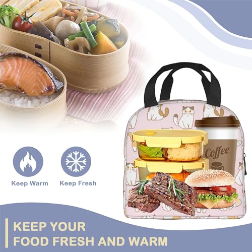 Cute Cartoon Cat Pink Lunch Box,Insulated Lunch Bag for Girls Boys,Reusable Lunch Box for Kids Adults School Student Work Picnic Travel - color: Cute Cartoon Cat Pink