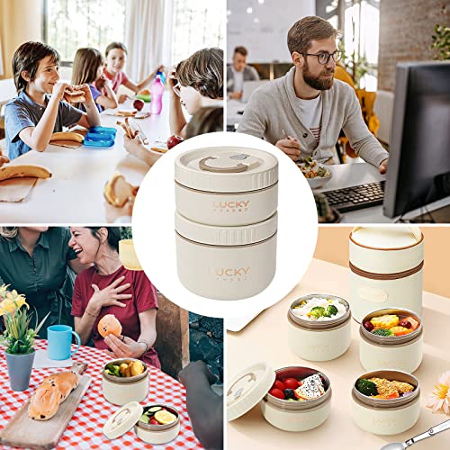 Portable Insulated Lunch Container set, Bento Box Adult Lunch Box Set with Insulated Lunch Bag, 2 Separate Stackable Thermal Food Lunch Container for Adult, Beige - color: 2 Tier-Beige