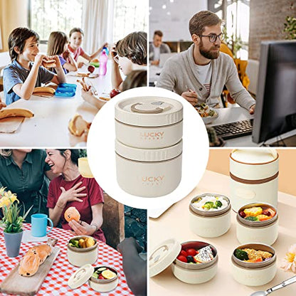 Portable Insulated Lunch Container set, Bento Box Adult Lunch Box Set with Insulated Lunch Bag, 2 Separate Stackable Thermal Food Lunch Container for Adult, Beige - color: 2 Tier-Beige
