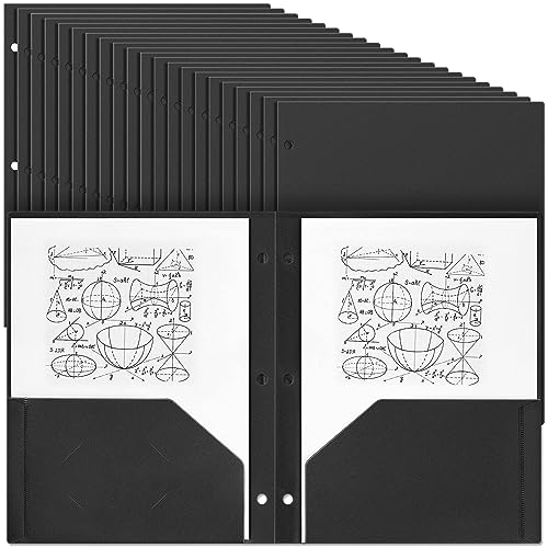 Yeaqee 100 Pcs Plastic Folders with Pockets Bulk 3 Hole Punched 2 Pocket File Folders for 3 Ring Binder Divider Folder for Notebooks, Durable Poly for Office Home (Black) - color: Black