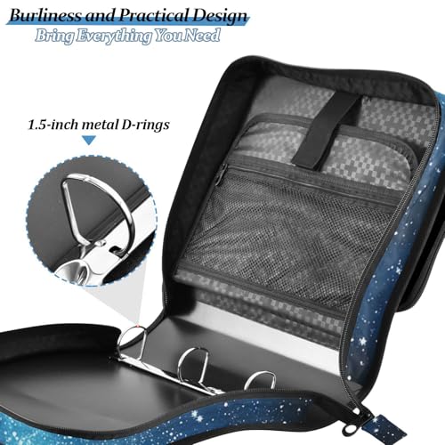 Blue Star Zipper Binder 3 Ring 1.5 Inch School Binder Organizer with Shoulder Strap Handle File Folder Pockets Large Capacity Students Girl Boy Men Office Work - color: Blue Star