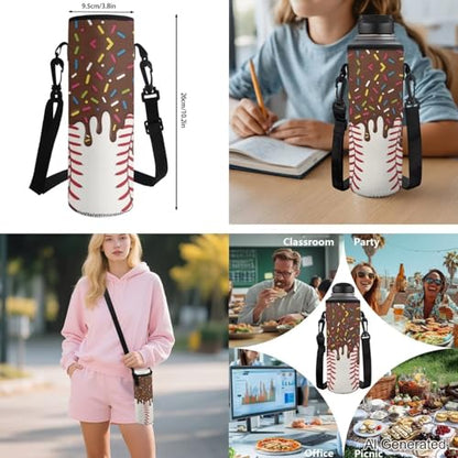 Brown Ice Cream Backpack Baseball 4 Piece 17in Boys Student Backpack Insulated Lunch Box Pencil Bag with Water Bottle Slot Funny Style Back to School Gifts Casual School Use - color: Brown