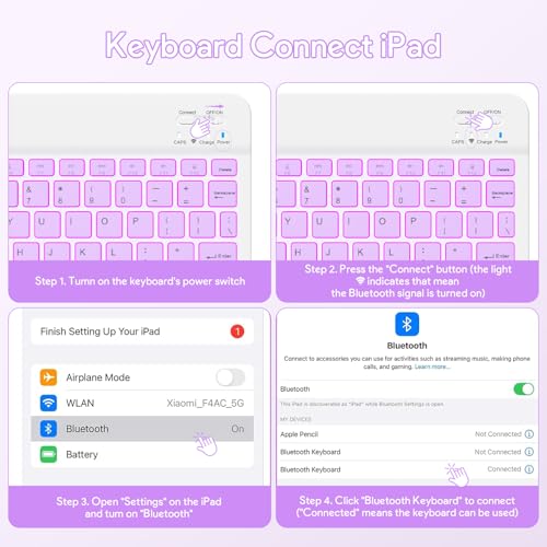 YBING Keyboard Case for iPad 10th Gen 10.9 inch(2022) & 11th Gen(A16, 2025), 7-Color Backlit Detachable Keypad & Rotatable Magnetic Case with Pencil Holder (Purple) - color: Purple