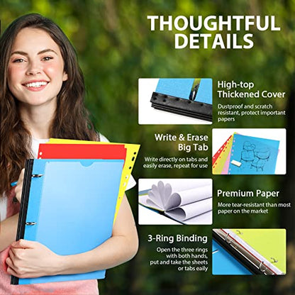 WOT I 2-Pack Telescoping 3 Ring Binder Notebooks - Customizable Cover, 5 Dividers & Pocket Folder in One Slim Organizer (60 Sheets Included), Blue - color: Blue, size: 2 Pack
