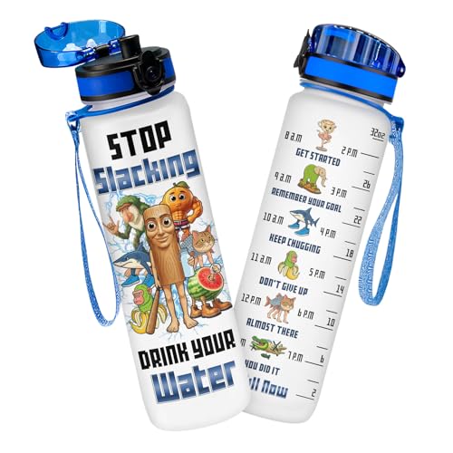 Brain Meme Water Bottle 32oz With Time Marker And Flip Lid,Cartoon Parody Character Hydration Bottle, Reusable Plastic Bottle For Daily Use, Funny Gift For Meme Fans - color: Brain