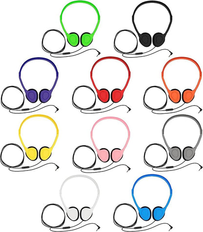 Maeline Bulk Classroom Headphones with Microphone – 50 Pack Black Wired On-Ear Headsets, Adjustable 3.5mm Plug, Individually Wrapped for Schools, Libraries & Labs - color: Black, size: 50 Pack