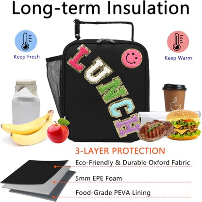 GYEUKHAM Insulated Lunch Bag for Women Girl Teen large Insulated Kid Lunch Bag,Large Reusable Cute Cooler Bag for School Work Picnic,Black Alphabet - color: Black Alphabet