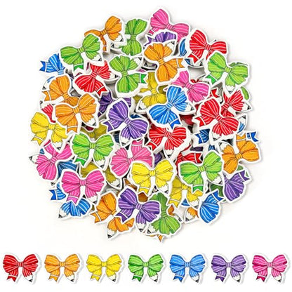JarThenaAMCS 70 Pcs Back to School Mini Bulk Erasers Colorful Pencil Bow Shape Erasers for First Day of School Party Classroom Stationery Supplies Students Gifts Prizes Teacher Rewards - style: Colorful Pencil Bow
