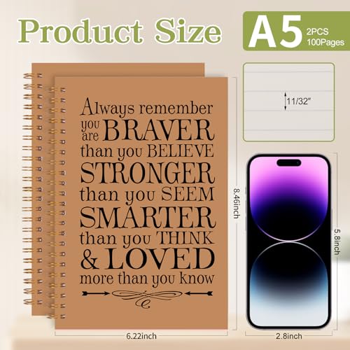 2Pcs Spiral Journal Notebook for Women Men, A5 Motivational Journal with 100 Pages, College Ruled Hardcover Notebook for Office School Home, Inspirational Gifts Encouragement Gifts - color: Brown
