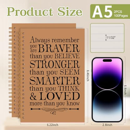 2Pcs Spiral Journal Notebook for Women Men, A5 Motivational Journal with 100 Pages, College Ruled Hardcover Notebook for Office School Home, Inspirational Gifts Encouragement Gifts - color: Brown