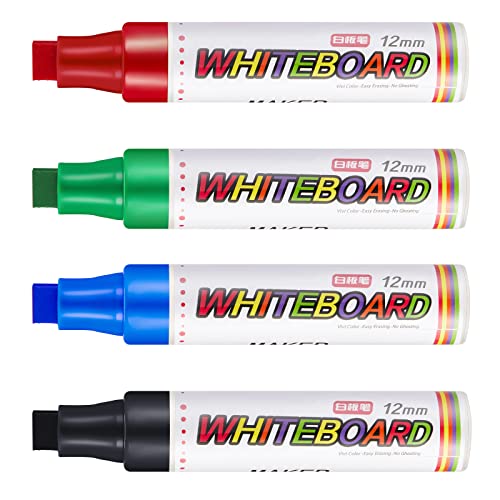 Gersoniel 4 Packs Extra Thick Dry Erase Markers Fine Point White Board Markers Dry Erase 12 mm Big Nib Erasable Pens for Glass, Window, Black Board, Mirror, Assorted Colors - size: 1 Count (Pack of 1)