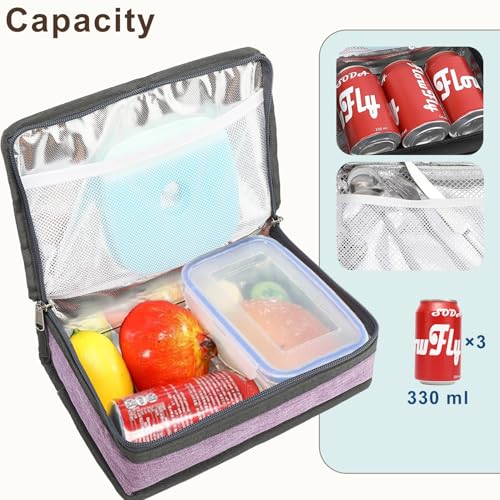 FlowFly Small Insulated Lunch box Portable Soft Bag Mini Cooler Thermal Meal Tote Kit with Handle for Work & School, Purple - color: Purple