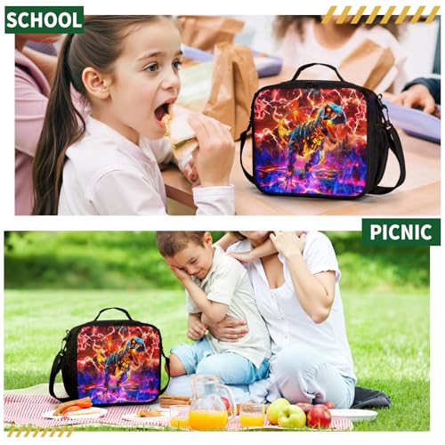 Dinosaur Lunch Box Boys Girls Insulated Lunch Bag Red Blue Fire Lava Lightning Dino Lunchbox Kids Toddler Lunch Tote Bags Thermal Reusable Lunch Cooler Pack for School Picnic Hiking - color: Dinosaur Red Blue